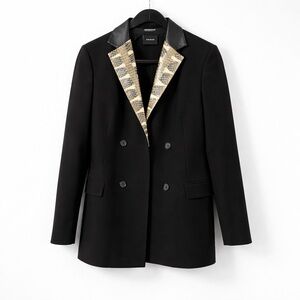 Akris Black Blazer Jacket Leather Collar Snakeskin Trim US 8 IT 44